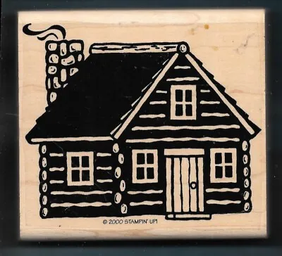 LOG CABIN COTTAGE RANCH HOUSE Home Fireplace Smoke Stampin Up! Wood Rubber Stamp • $14.99