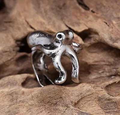 Octopus Adjustable Silver Ring Gift For Him Sea-life Fun Ring Gift • £6.05