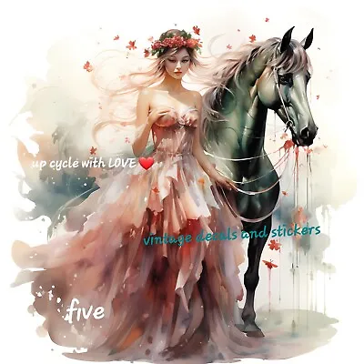 Furniture / Transfer Rub On Waterslide Sticker Fairytale Grey Red Horse /girl  ❤ • £8.99