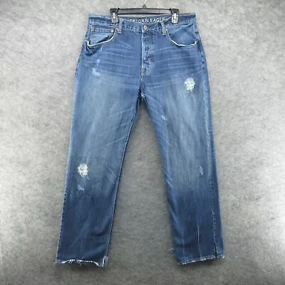 American Eagle Jeans Mens 36x36 Blue Loose Low Rise Faded Distressed Dark Denim • $21.99