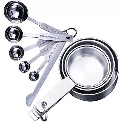 Measuring Cups And Spoons Set 10 Pcs Metal Cup Measurements Set Stainless Set • £14.12