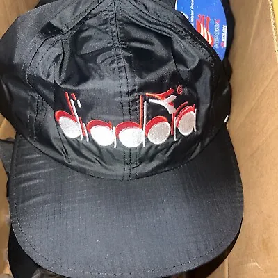 VINTAGE NWT Adult Double Diadora Black Nylon Snapback Hat Cap OSFA • $24.97