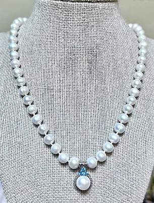 Sterling Silver Freshwater Pearl White Mabé Pearl & Apatite Gemstone Necklace • $58
