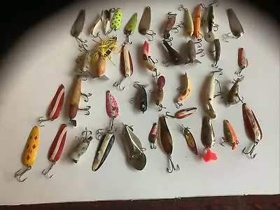 Vintage Lure Lot Old Tackle Box Baits 35+ Plugs And Lures + Plano Tackle Box • $35
