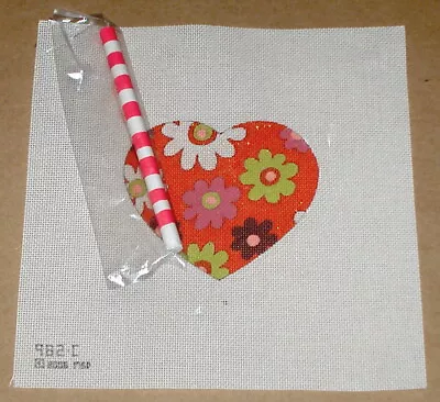 $56 • Buy Melissa Shirley  Colorful Flowers Heart Lollipop  Handpainted Needlepoint Canvas