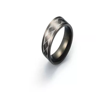 6mm Black Titanium Ring Diamond Pattern Design Titanium Wedding Band Size 11 • $7.99