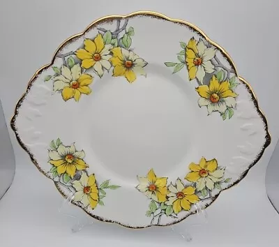 Vintage Salisbury China Clematis Eared Handled Cake Plate 10 X9  Yellow Flowers  • £10