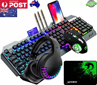 $76 • Buy 2.4G Wireless Gaming Keyboard Mouse & Mat And Bluetooth Headset RGB Backlit Set