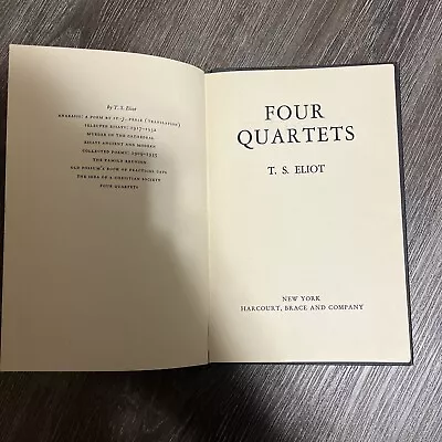 T. S. Eliot FOUR QUARTETS Early Printing 1943 • $34.99