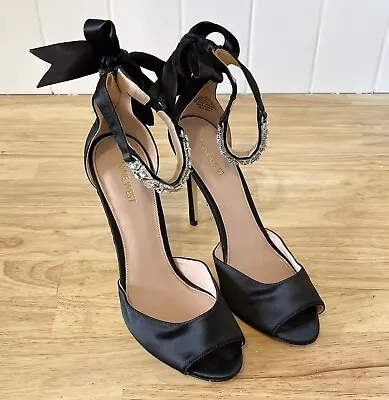 Nine West Womens Size 9 Black Stiletto Heels. Tie Up Bow & Diamanté. Worn Once. • $55