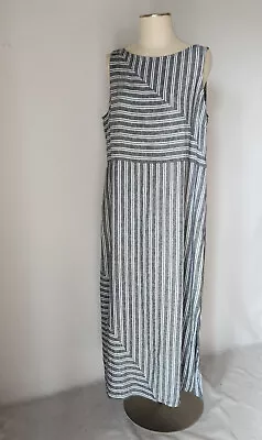 J.Jill Love Linen Striped Summer Dress Sleeveless Pocket Slit Grey White XL Tall • $39.98