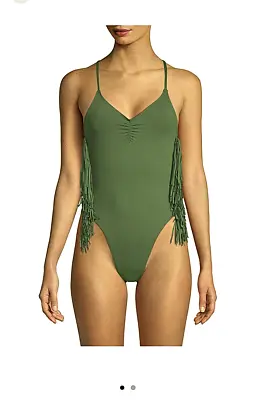 L*space By Monica Wise-gypsy-fringe Trim One-piece Swimsuit-ruched Front-6-nwt • $114.99