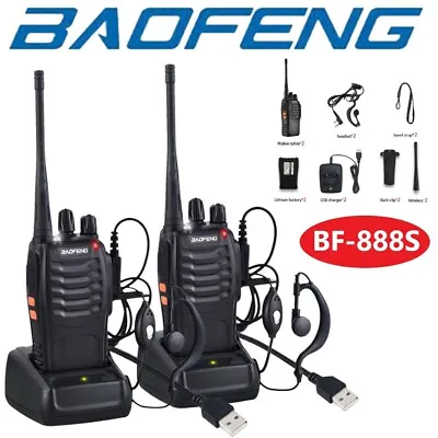 $39.99 • Buy 2x BF-888S Two Way Radio Walkie Talkie UHF 400-470MHz Handheld + Earbuds