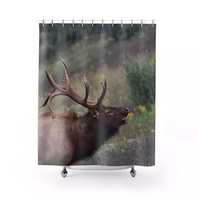 Elk Bull Bugling Antlers Rut Autumn Bathroom Decor Shower Curtain 71  W X 74  H • $50