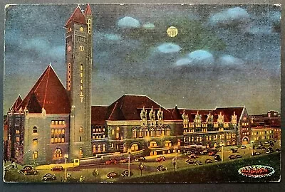 Postcard St Louis MO - Union Railroad Station At Night • $2.95