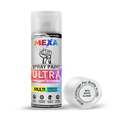 2 X 400 Ml Gloss White Spray Paint Double Pack RAL 9010 Quick Dry Low Odour • £10.99