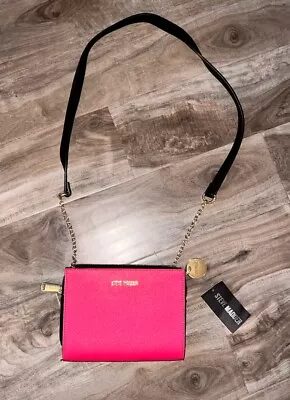 Steve Madden Pink Vegan Tri-Fold Combo Strap Small Crossbody Gold Chain NEW • $18.69