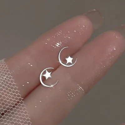 $0.77 • Buy Cute 925 Silver Star Moon Small Earrings Stud Stud Women Wedding Jewelry Gift