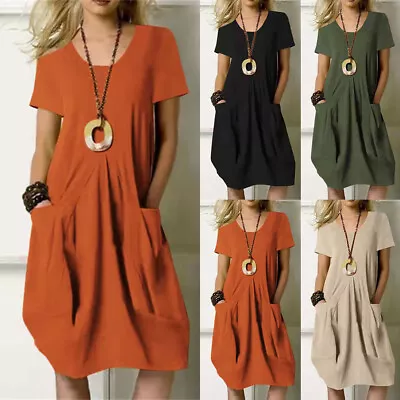 Plus Size Womens Smock Dress Short Sleeve Summer Casual Baggy T Shirt Dresses UK • £14.79