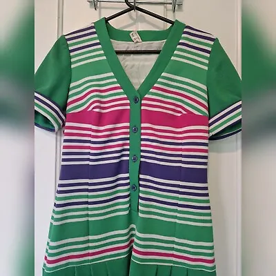 £8.70 • Buy Trevira Vintage 50s 60s Unique Striped Dress Drop Pleated Skirt
