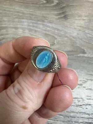 Miraculous Medal Ring Silver And Blue Epoxy Adjustable Catholic Religious Bin 47 • $52.50