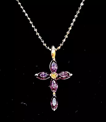 Vintage 14k Yellow Gold Amethyst Gemstone Womens Cross Necklace W/Citrine 9  • $109.99