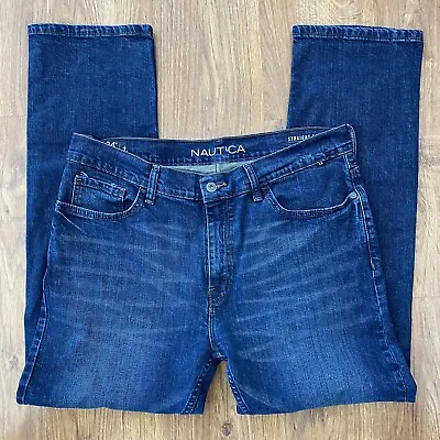 Nautica Straight Fit Mens Size 34x30 (Actual 36x30) Blue Jeans Stretch Med Wash • $24.99