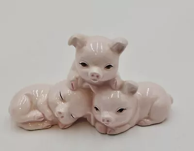 Vintage Ceramic 3 Pink  Little Pigs Resting Cuddled Up Kitchy 2.5 X4.5  Figurine • $12