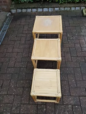 Vintage Bamboo And Cane Nest Set Of 3 Tables • £45