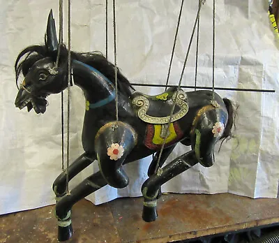 Large Antique Folk Art Hand Made Painted Wooden Horse Marionette String Puppet • $425