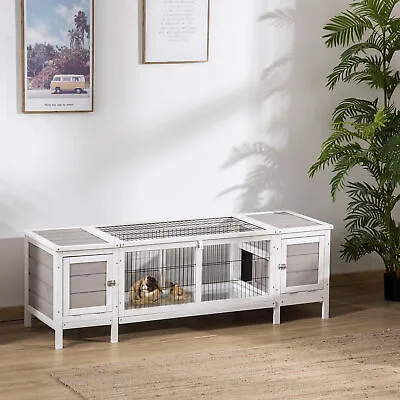 Indoor Rabbit Hutch Separable Guinea Pig Cage Bunny Run W/ Slide Out Tray - Grey • £121.99
