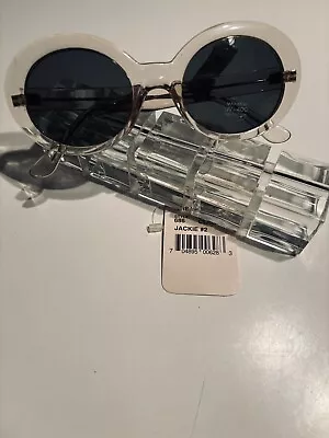 NWT Iconic Mod Designer Vintage Jackie O Round Sunglasses . Clear Lucite Frames • $195