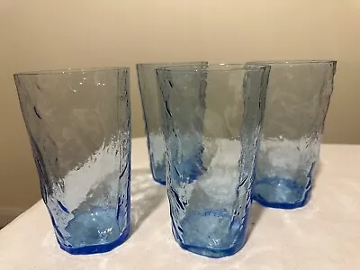 4 Pc Vintage Morgantown Crinkle Blue Glass Tumblers 5.5” EUC Water Iced Tea • $48