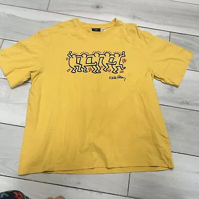 Keith Haring Yellow Graphic T-shirt H&M COLLABORATION XL • £14