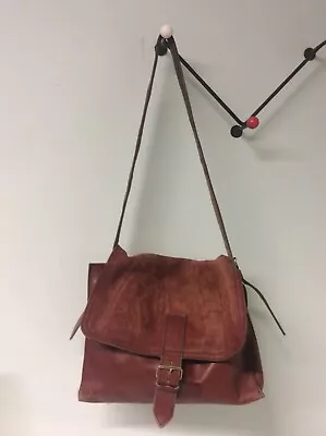 Mens Vintage Orangey Tan Leather Adjustable Strap Work School Shoulder Bag • £10