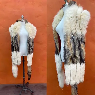 Vintage Large Fox Shawl Stole Cape Real Fur White Wrap Shrug Wedding Tails 101  • $254.99