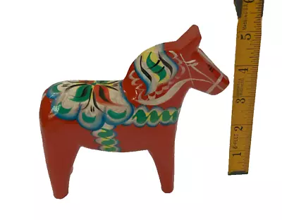 Carved Wooden Swedish Dala Horse Looks To Be Nils Olsson 5   Vibrant Paint VGC • $21.44
