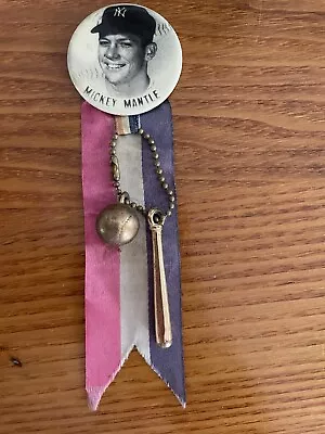 Vintage MICKEY MANTLE MLB Real Photo PIN W/ Attachments NY Yankees • $95