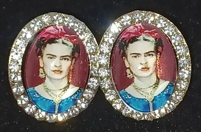 Frida Kahlo Bead Stud Earrings With Rhinestones Mexican Artist Jewelry NEW • $14.63