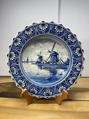 Vintage Delft Blauw Blue Hand Painted Windmills Plate Made In Holland - 9.5  W • $25
