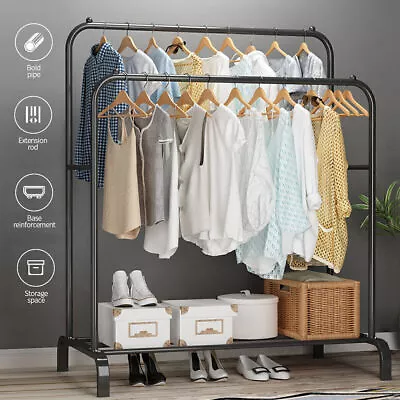 Heavy Duty Double Clothes Rail Hanging Rack Garment Display Stand Shoes Storage • £14.99