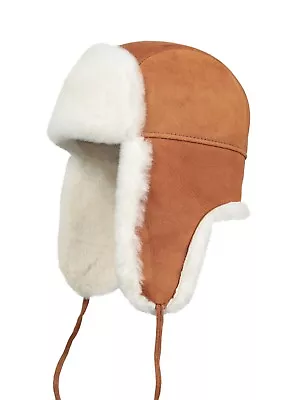 Aviator Trapper Ushanka Leather Shearling Sheepskin Fur Hat - Cognac • $49.99