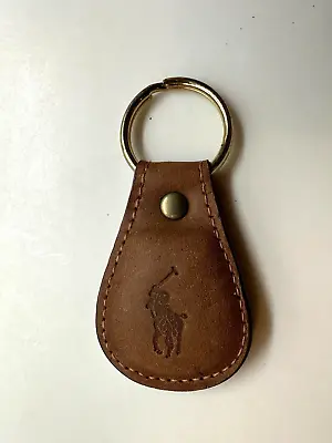 Vintage Polo Ralph Lauren Brown Saddle Leather Pony Key Chain / Key Ring Fob • $15.99