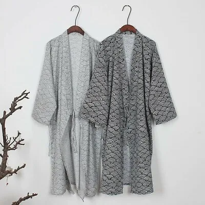 Men's Kimono Yukata Cotton Soft Japanese Loose Fit  Robe Gown Nightwear Bathrobe • £28.02