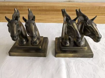 Vtg. Double Horse Head Metal Bookends Pair. • $50