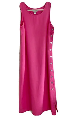 VINTAGE Sz Med Linen Maxi Sun Dress Coastal Grandma Hot Pink Beach House Barbie • $55.49