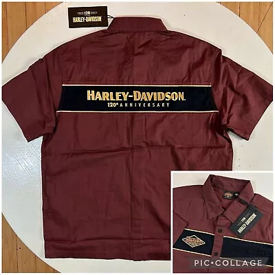 Harley-Davidson Rum Raisin 120th Anniversary Men Size 3XL Mechanic Button Shirt • $35.95