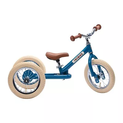 Trybike 2 In 1 Steel Tricycle Balance Bike Blue Vintage Chrome Parts Cream Tyres • $205.90