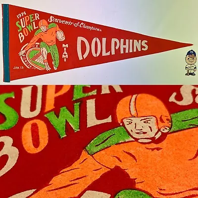 1974 Vintage Miami Dolphins Nfl Football AFL Pennant 11.5x29 Super Bowl Rare • $199.95