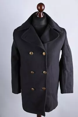 Gloverall Vintage Black Double-Breasted Long Cotton-Linen Coat Size XS • $74.99